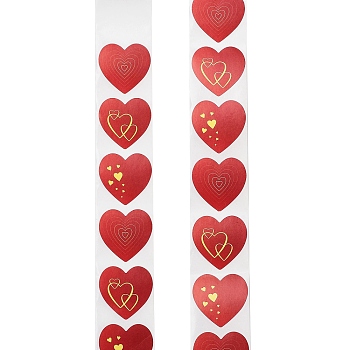 Self-Adhesive Paper Gift Tag Stickers, for Party, Decorative Presents, Heart, Heart, 28mm, 500pcs/roll
