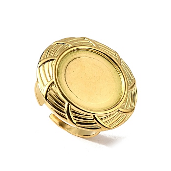 304 Stainless Steel Cuff Ring Components, Pad Ring Settings, Flat Round, Ion Plating(IP), Real 18K Gold Plated, Tray: 16.5mm, Inner Diameter: 18mm
