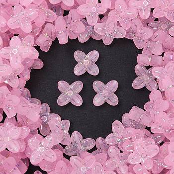 Frosted Transparent Acrylic Beads, Flower, Silver Metal Enlaced, AB Color Plated, Pink, 16.5x17x5.5mm, Hole: 1.8mm, about 33pcs/20g