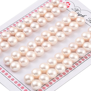 Grade 6A Natural Cultured Freshwater Pearl Beads, Half Drilled, Half Round Beads, White, 8.5~9x6mm, Hole: 1mm