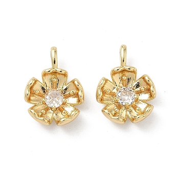 Brass Micro Pave Cubic Zirconia Pendants, Flower Charms, Real 18K Gold Plated, 17.5x13x5mm, Hole: 3x1.5mm