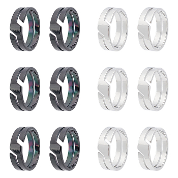 Unicraftale 12Pcs 2 Colors 304 Stainless Steel Finger Ring, Promise Friendship Ring for Women, Gunmetal & Stainless Steel Color, US Size 7(17.3mm), 6pcs/color