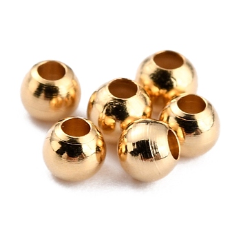 Brass Spacer Beads, Long-Lasting Plated, Round, Real 24K Gold Plated, 2.3x2mm, Hole: 1mm