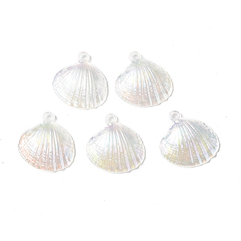 UV Plating Opaque Acrylic Pendants, AB Color, Shell Charm, Seashell Color, 28x27x7mm, Hole: 2mm