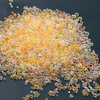 AB Color Plated 3D Nail Art Glass Mini Ball Beads, Tiny Caviar Nail Beads, DIY Nails Art Round Decorations, Gold, 0.4~3mm, 720~1000pcs/bag