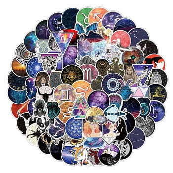 Waterproof PVC Plastic Sticker Labels, Self-adhesive, for Water Bottles, Laptop, Luggage, Cup, Computer, Mobile Phone, Skateboard, Guitar Stickers, Constellation Pattern, 50~80mm, 100pcs/set
