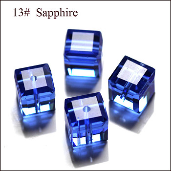 Imitation Austrian Crystal Beads, Grade AAA, Faceted, Cube, Blue, 5~5.5x5~5.5x5~5.5mm(size within the error range of 0.5~1mm), Hole: 0.7~0.9mm