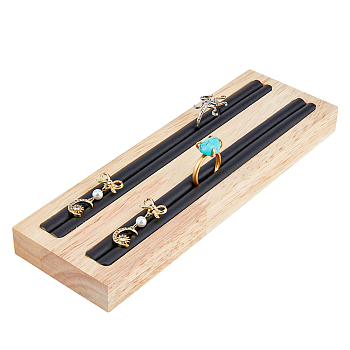 2-Slot Wood Ring Displays, Finger Ring Organizer Holder, with PU Imitation Leather, Black, 19.2x6.2x1.7cm