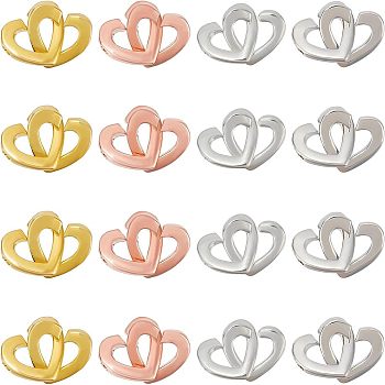 SUPERFINDINGS 16 Sets 4 Colors Brass Two Loops Heart Interlocking Clasps for DIY Jewelry, Mixed Color, 13x17x2mm, Hole: 1.5x1mm, 4 sets/color