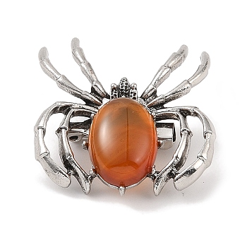 Natural Red Agate Brooches, with Alloy Findings, Spider, Antique Silver, 37x34x8mm