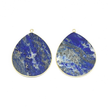 Dyed Natural Lapis Lazuli Pendants, with Brass Findings, Drop, Golden, 41~41.5x32x2mm, Hole: 1.5mm