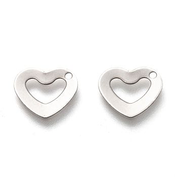 201 Stainless Steel Charms, Laser Cut, Hollow, Heart, Stainless Steel Color, 9x11x0.8mm, Hole: 1mm