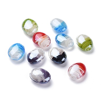 Handmade Lampwork Beads, Pearlized, Oval, Mixed Color, 21x18x10mm, Hole: 2.5mm
