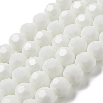 Opaque Glass Beads Stands, Faceted(32 Facets), Round, White, 10mm, Hole: 1.8mm, about 66~68pcs/strand, 24.02''~24.13''(61~61.3cm)