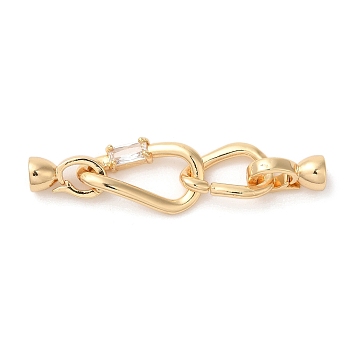 Brass Fold Over Clasps, with Glass, Long-lasting Plated, Real 18K Gold Plated, 47mm, Hole: 2mm