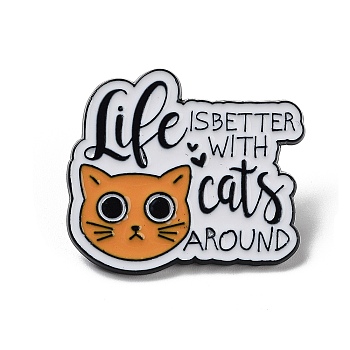 Word & Cat Alloy Enamel Pin Brooch, for Backpack Clothes, Cat Shape, 26x29x1.5mm