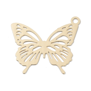 Brass Filigree Pendants, Butterfly Charm, Light Gold, 16.5x18.5x0.2mm, Hole: 1.4mm