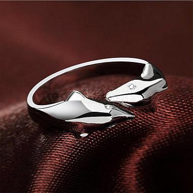 Simple Fashion Style Brass Dolphin Lover Cuff Rings(RJEW-EE0002-003P-B)-6