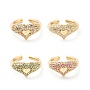 Mixed Color Brass+Cubic Zirconia Finger Rings(RJEW-P204-08G)