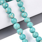 Synthetic Turquoise Beads Strands, Smooth Round, Turquoise, 7.5~8.5mm, Hole: 1~1.2mm, about 48~49pcs/strand, 14.96~15.16 inch(38~38.5cm)(G-N364-08C-01)