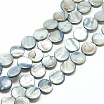 Natural Shell Beads Strands, Dyed, Flat Round, Cadet Blue, 13.5~15.5x3mm, Hole: 1~1.2mm, 26~27pcs/strand, 14.1~14.3 inch(PBB251Y-3)