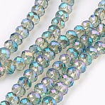 Electroplate Glass Beads Strands, Full Rainbow Plated, Faceted, Rondelle, Turquoise, 6x4~5mm, Hole: 0.8~1mm, about 80~85pcs/strand, 36~38cm(X-GLAA-K027-FR-A02)