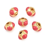Brass Beads, with Enamel, Rondelle, Golden, Cerise, 7x7x5mm, Hole: 1.6mm(KK-L184-86G-01)
