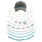 10Pcs Synthetic Turquoise & Brass & Alloy Chain Baseball Cap Chain, with Alloy Lobster Claw Clasps, Platinum & Golden, 265~270mm(HJEW-YW00096)
