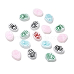 Baking Paint Glass Beads, Oval with Palm/Runes, with Enamel, Mixed Color, 19.5x15x6mm, Hole: 1.5mm(LAMP-Z017-02)