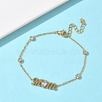 Mother's Day 304 Stainless Steel Cubic Zirconia Word Mom  Link Bracelets, Cable Chain Bracelets for Women, Real 18K Gold Plated, 6.61 inch(16.8cm)(BJEW-L721-02G)