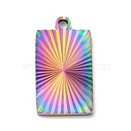 Ion Plating(IP) 304 Stainless Steel Pendants, Rectangle Charm, Rainbow Color, 21x11.5x1.9mm, Hole: 1.8mm(STAS-D025-06M-02)