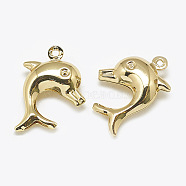 Brass Pendants, Dolphin, Real 18K Gold Plated, 19x14x5mm, Hole: 1mm(X-KK-N200-005)