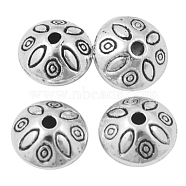Antique Silver Plated Rondelle with Flower Shape Spacer Beads, Lead Free & Nickel Free & Cadmium Free, about 9mm long, 9mm wide, 6mm thick, hole: 1.5mm(X-LF10978Y-NF)