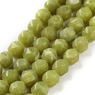 Natural Olive Jade Beads Strands, Faceted, Double Hearted & Star Cut Beads, 7~8.5x7.5~8mm, Hole: 0.8~1mm, about 48~50pcs/strand, 15.16~15.55 inch(38.5~39.5cm)(G-NH0021-A17-01)