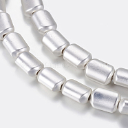 Non-magnetic Synthetic Hematite Beads Strands, Frosted, Rectangle, Matte, Silver Plated, 8.5~9x6x3.5mm, Hole: 1mm, about 46pcs/strand, 15.55 inch(39.5cm)(G-P338-18B-6x9mm-MS)