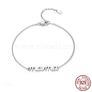 Rhodium Plated 925 Sterling Silver Link Bracelets, Word Mama, for Mother's Day, Platinum, 6-1/4 inch(16cm)(GA4438-1)