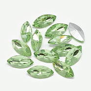 Pointed Back Glass Rhinestone Cabochons, Back Plated, Faceted, Horse Eye, Peridot, 15x7x4mm(RGLA-T083-7x15mm-19)