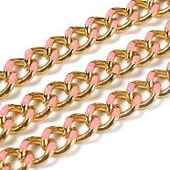 Golden Brass Enamel Curb Chain, Twisted Chain, Long-Lasting Plated, with Spool, Unwelded, Pink, 10.5x8x3.5mm, 32.8 Feet(10m)/roll(CHC-H103-07K-G)