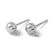 Brass Ball Post Ear Studs, with Loop & 304 Stainless Steel Pins, Platinum, 15.2~15.7x5mm, Hole: 1mm, Pin: 0.7mm(X-EC254)