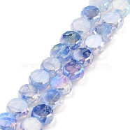 Imitation Jade Glass Beads Strands, AB Color Plated, Faceted, Flat Round, Light Steel Blue, 7x3.5mm, Hole: 1.4mm, about 59pcs/strand, 16.22''(41.2cm)(GLAA-P058-05A-03)