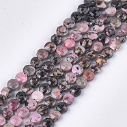 Natural Rhodonite Beads Strands, Faceted, Flat Round, 6~6.5x3.5mm, Hole: 0.8mm, about 59~60pcs/strand, 14.9 inch~15.1 inch(G-S354-19)