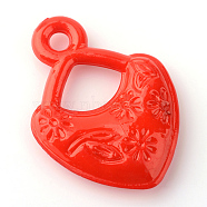 Opaque Acrylic Pendants, Handbag, Red, 32x22.5x5.5mm, Hole: 3mm(X-SACR-Q131-C07)