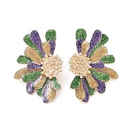Carnival Theme Glitter Zinc Alloy Stud Earrings, Flower, Colorful, 48.5x31mm(EJEW-D087-02KCG)
