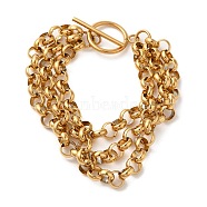 Ion Plating(IP) 304 Stainless Steel 3-strand Chain Bracelets, Rolo Chain Bracelets, Toggle Clasps, Real 18K Gold Plated, 7-5/8 inch(19.5cm)(BJEW-L673-023G)