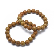 Natural Wood Lace Stone Bead Stretch Bracelets, Round, 2-1/8 inch~2-3/8 inch(5.5~6cm), Bead: 8mm(X-BJEW-K212-B-041)