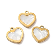 Ion Plating(IP) 304 Stainless Steel Heart Charms, with Shell, Golden, 11x11x2mm, Hole: 1.4mm(STAS-A080-12G)