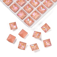 Pointed Back Glass Rhinestone Cabochons, Imitation Tourmaline, Faceted, Rectangle, Pink, 8x8x4.5mm(GGLA-S003-01B)