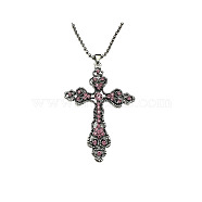 Cross Zinc Alloy Pendant Necklace, with Rhinestone, Rose, 27.56 inch(70cm)(NF8765-09)