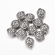Tibetan Style Alloy Beads, Cadmium Free & Nickel Free & Lead Free, Flat Round with Clover, Antique Silver, 9x8x5.5mm, Hole: 1.5mm(X-LF5158Y-NF)