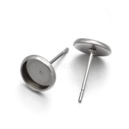 Flat Round 304 Stainless Steel Stud Earring Settings, Stainless Steel Color, Tray: 6mm, 12x8mm, Pin: 0.6mm(X-STAS-N075-01C)